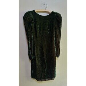 80s Vtg Green Velvet Dress Puff Sleeve Party Cocktail Glam Made in USA Size 10